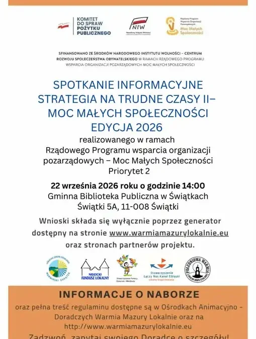 Świątki: spotkanie o dotacjach z programu Moc Małych Społeczności