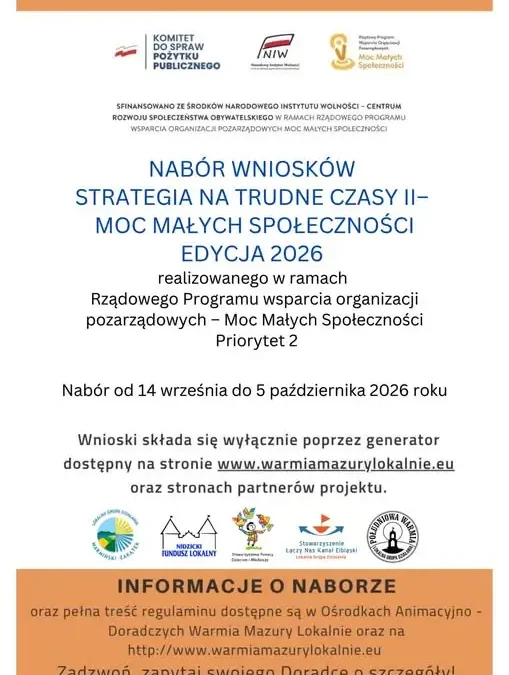 Konkurs „Strategia na trudne czasy II” – nawet 10 000 zł dla małych społeczności