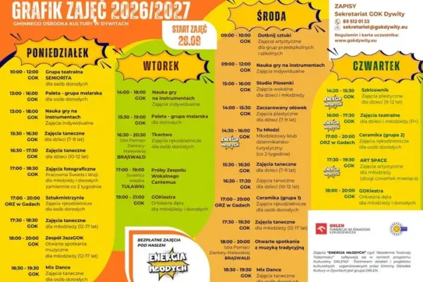 Dywity: GOK rozpoczął zapisy na zajęcia stałe – karty uczestnika i regulamin dostępne online