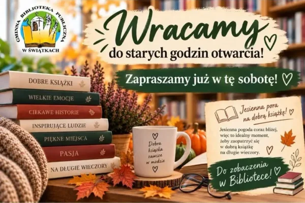 Biblioteka w Świątkach wraca do stałych godzin otwarcia – znów zaprasza w soboty
