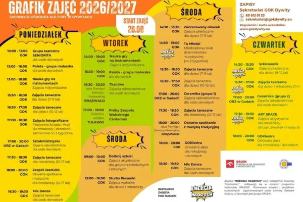 Zmiany w grafiku zajęć plastycznych w GOK Dywity – nowe godziny dla dzieci 7-9 lat