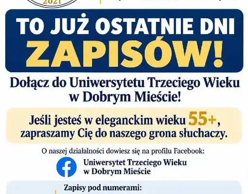 Uniwersytet Trzeciego Wieku w Dobrym Mieście: ostatnie dni zapisów dla seniorów 55+