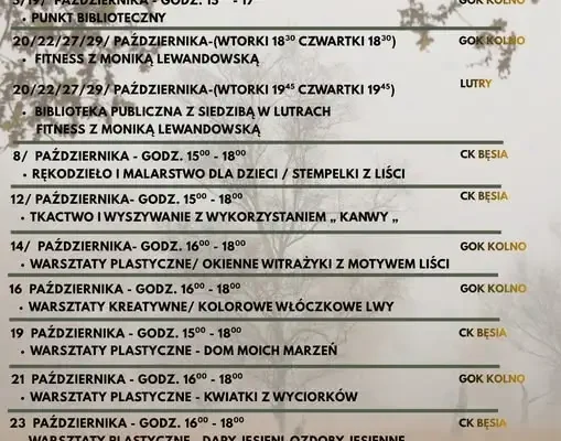 Październikowe warsztaty i zajęcia w GOK Kolno oraz CK Bęsia – sprawdź harmonogram
