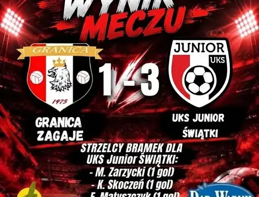 UKS Junior Świątki wygrywa z Granicą Zagaje 3:1 mimo gry w osłabieniu