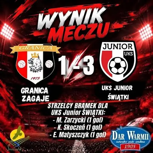 UKS Junior Świątki wygrywa z Granicą Zagaje 3:1 mimo gry w osłabieniu