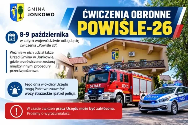 Ćwiczenia obronne „Powiśle-26” w gminie Jonkowo – utrudnienia w pracy Urzędu