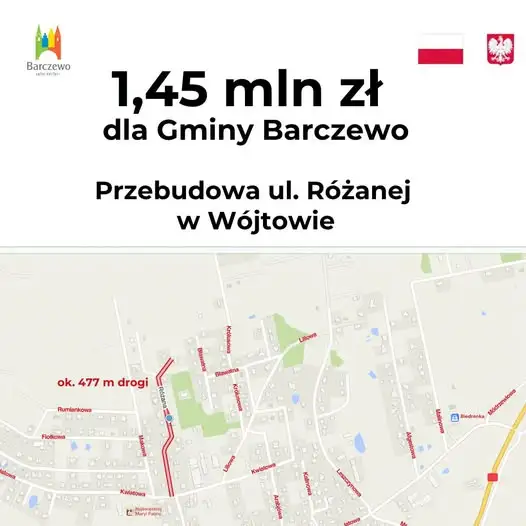 1,45 mln zł na przebudowę ul. Różanej w Wójtowie. Gmina Barczewo pozyskała dofinansowanie
