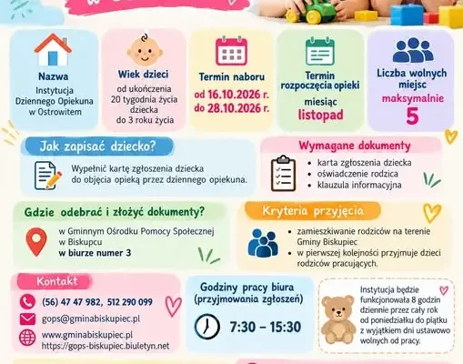 Nowy Dzienny Opiekun w Ostrowitem – wsparcie dla rodzin z Gminy Biskupiec
