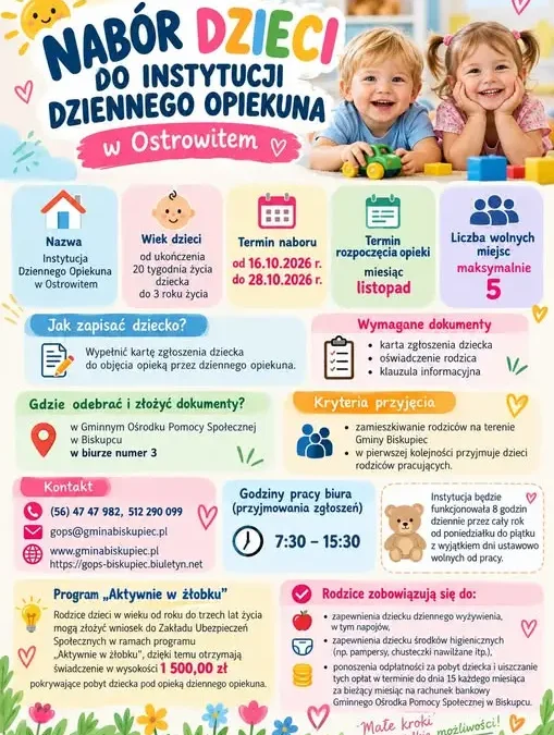 Nowy Dzienny Opiekun w Ostrowitem – wsparcie dla rodzin z Gminy Biskupiec