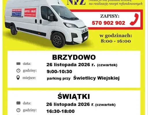 Bezpłatne badanie wzroku w Gminie Świątki – Optobus zawita do Brzydowa i Świątek
