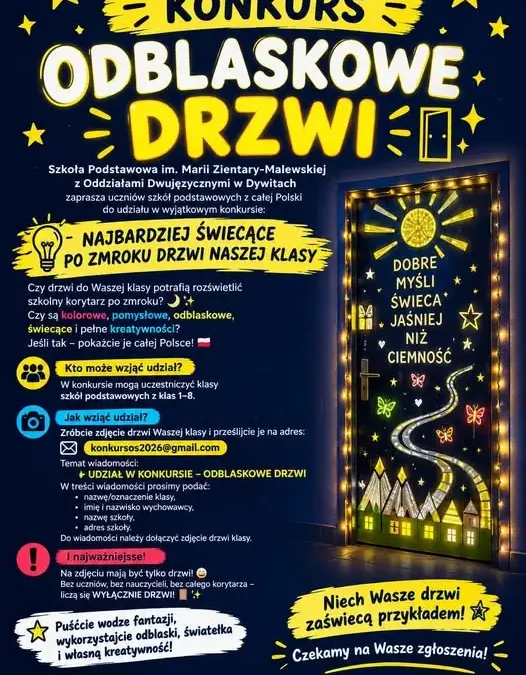 Ogólnopolski konkurs „Odblaskowe drzwi” – szkoła z Dywit zaprasza klasy do zabawy