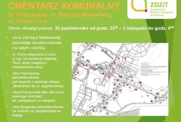 Wszystkich Świętych w Olsztynie: zmiany w ruchu i więcej autobusów